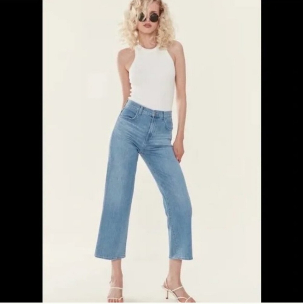 J Brand Jeans Womens 31 Joan Cropped Whiskered Light Blue Wide Leg Minimal EUC